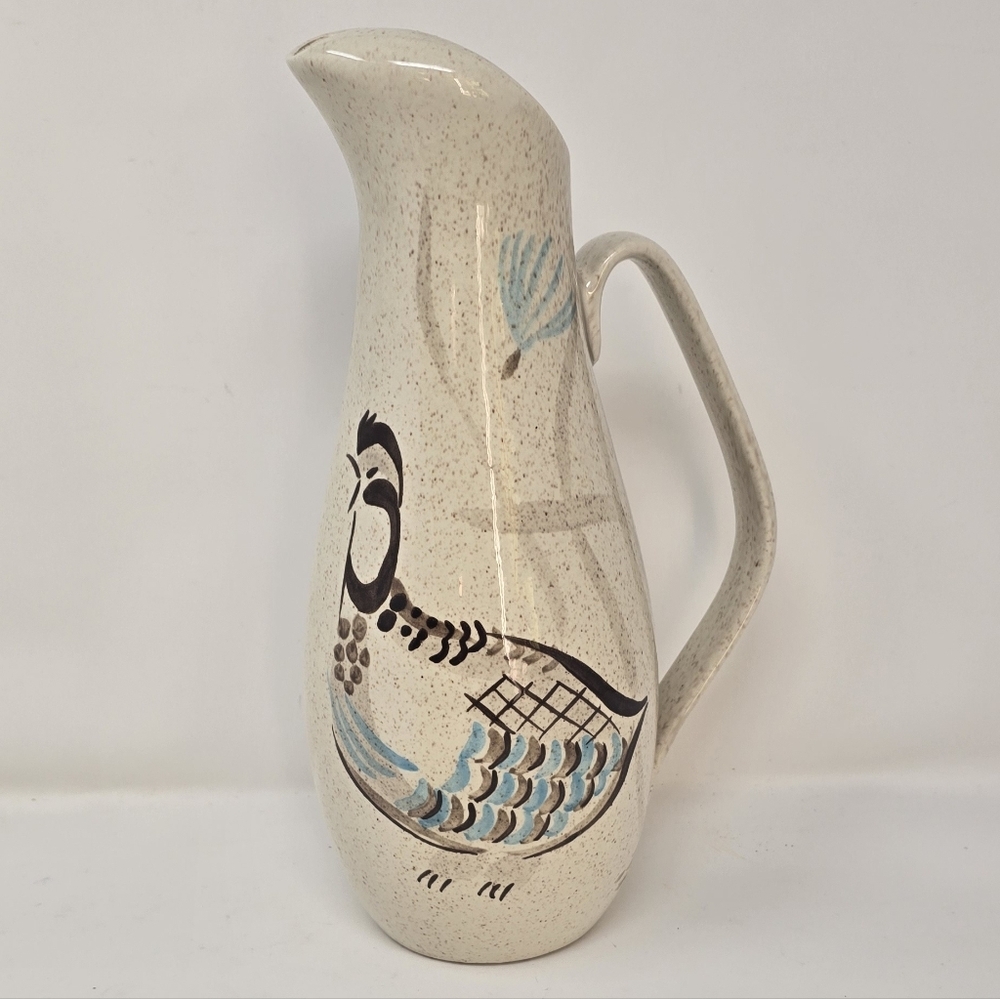 Vintage 1950 red wing pottery bob white quail water pitcher jug stone ware - Picture 2 of 8
